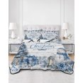 thumbnail image 2 of Full Size Quilt Bedding Set, Blue Merry Christmas Reversible Summer Quilt 3 Pieces, Xmas Tree Snowman Eucalyptus Wood Lightweight Bedspreads Coverlets with 2 Pillow Shams for All Seasons, 2 of 5