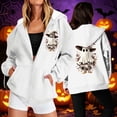 thumbnail image 2 of Edvintorg Women's Coats Halloween Printed Hooded Zip up Jacket Long Sleeve Loose Casual Outerwear with Pocket Plus Size Womens Clothes White S-3XL, 2 of 8