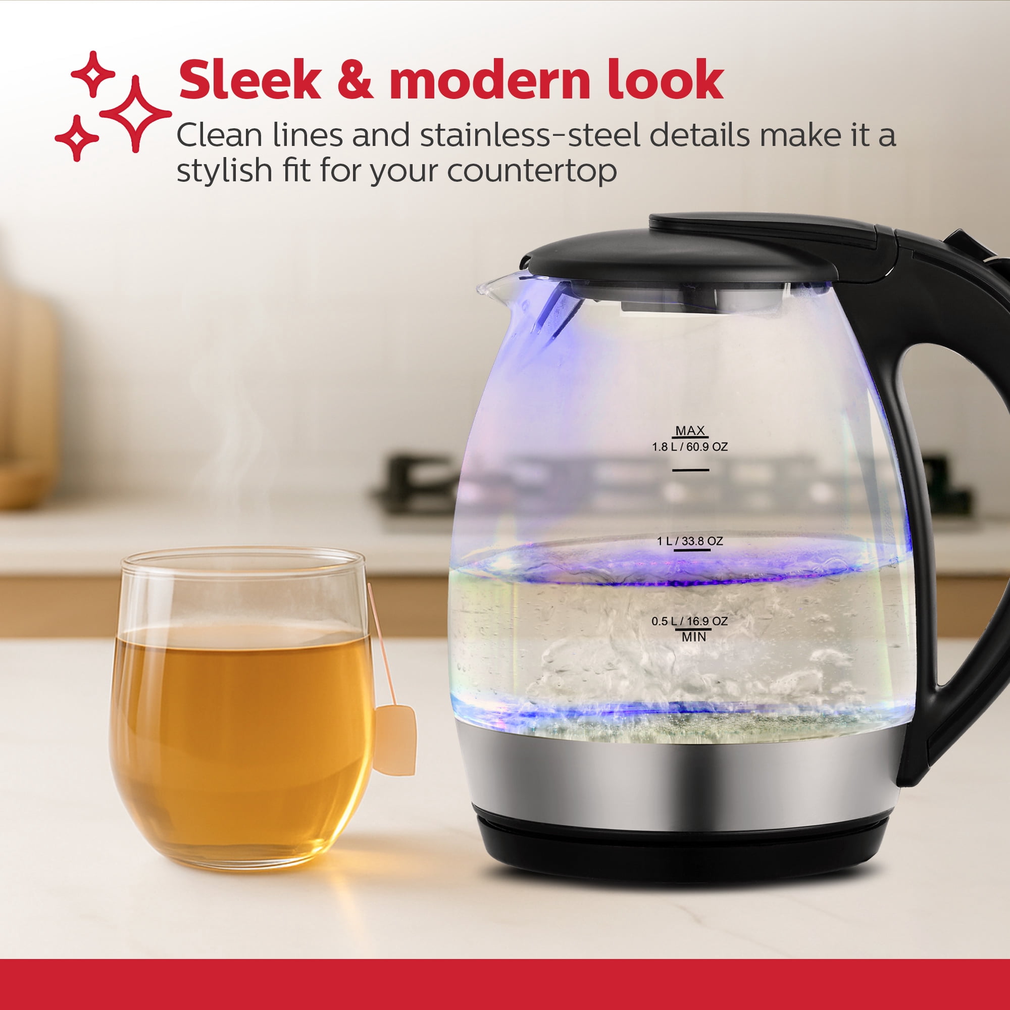 Holstein Housewares 1.9qt Glass Electric Water & Tea Kettle with LED 1850W