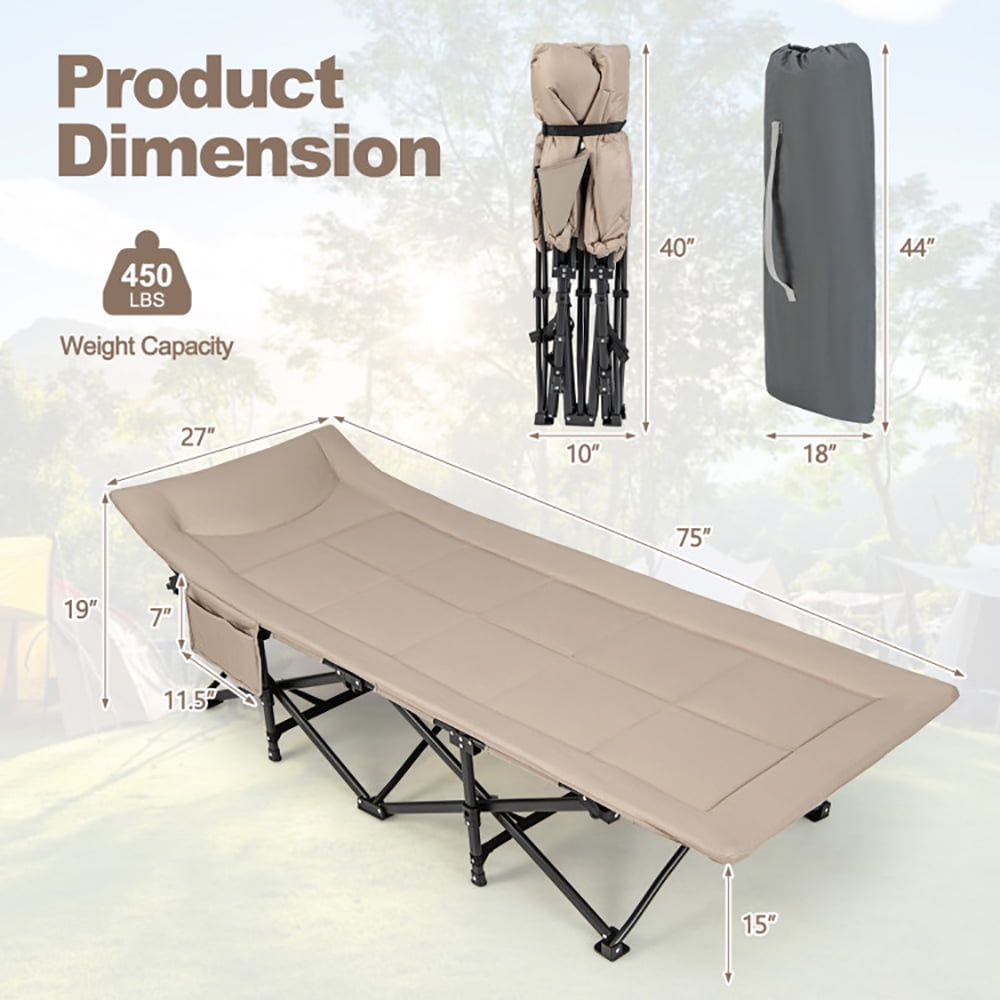 Aimee Lii Folding Camping Cot with Carry Bag Cushion and Headrest, Outdoor Portable Camping Bed for Sleeping Hiking Travel, Khaki