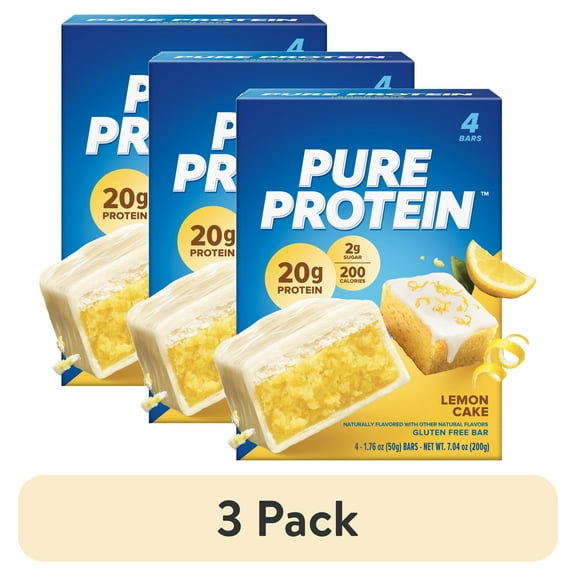 (3 pack) Pure Protein Bars, Lemon Cake, 20g Protein, Gluten Free, 1.76 oz, 4 Ct