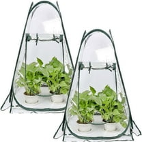 2Pack Pop up Greenhouse Cover, Transparent PVC Mini Small Grow Plant House Tent, Gardening Flowerpot Warm Room Backyard Flower Shelter for Indoor Outdoor (27"x27"x31")