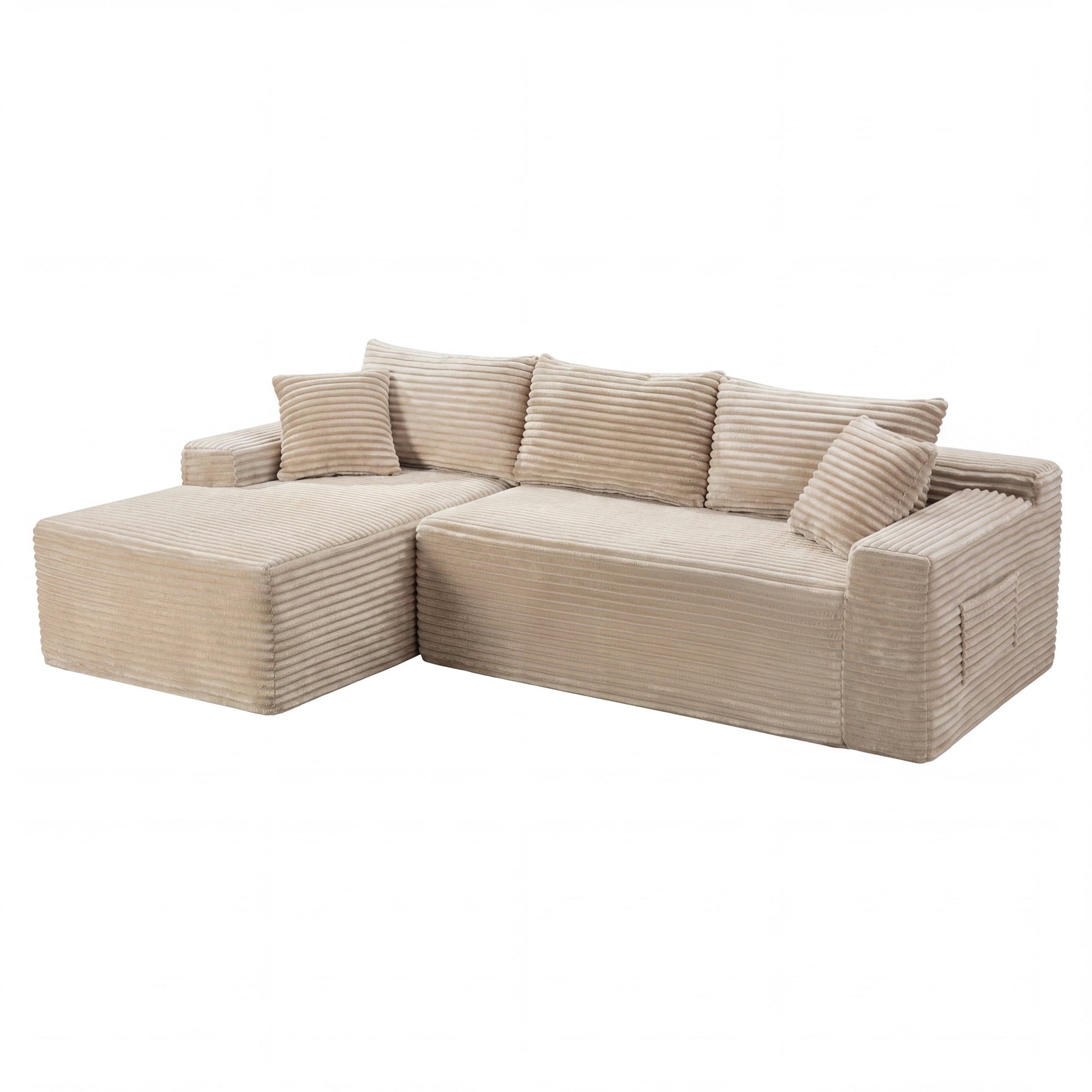 Leumius 106.3" Cloud Modular Sectional Sofa Couch with L-Shape Chaise,Modern Minimalist Upholstered Couches for Living Room Bedroom No Assembly Required Camel-L