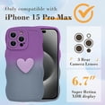 thumbnail image 2 of for iPhone 15 Pro Max Gradient Wavy Case with Wrist Strap Lanyard Cute Love Heart Curly Wave Frame Design Solid Color Soft Silicone Shockproof Cover for Girls Women 6.7 inch, Purple/Grey, 2 of 12