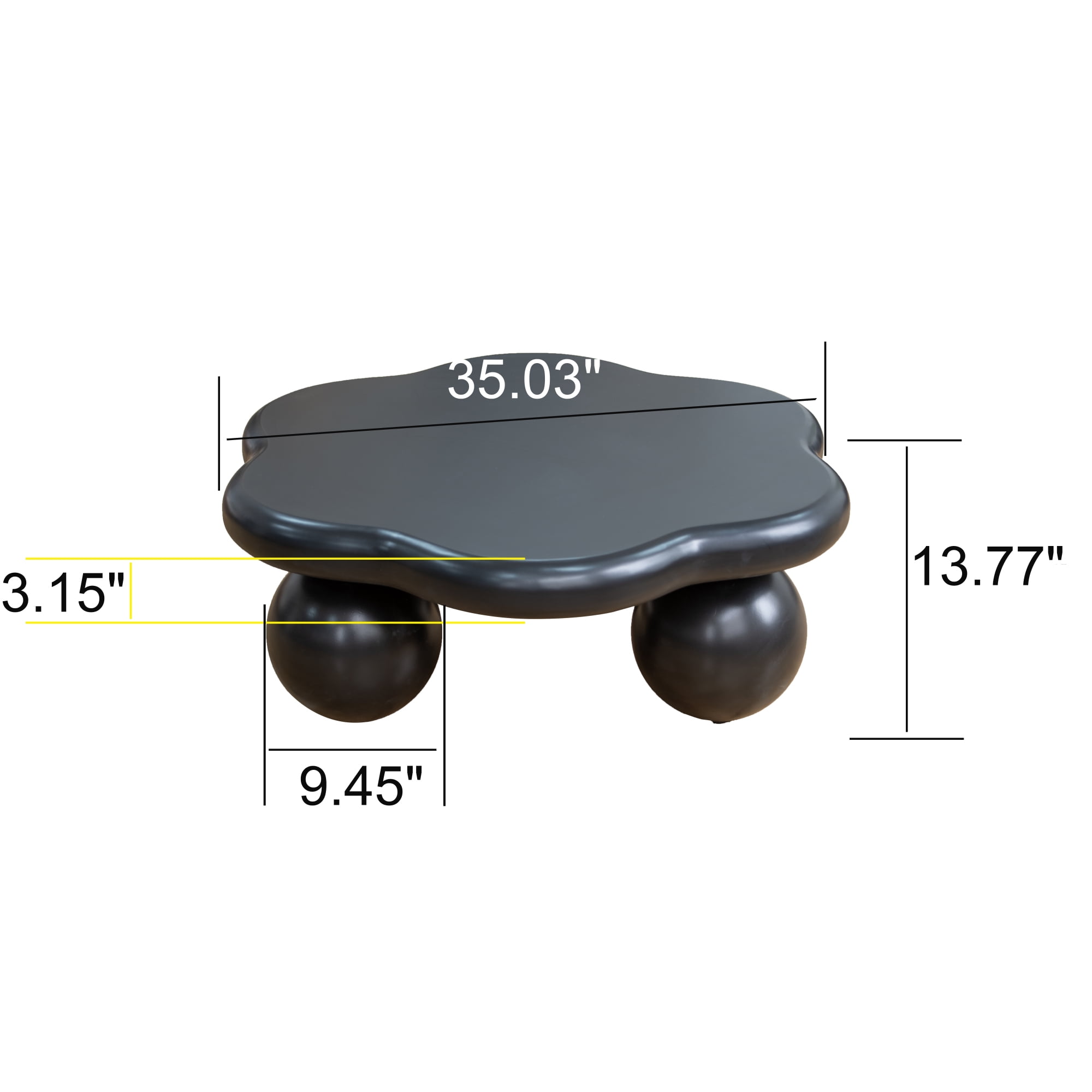 35" Cloud Shaped Coffee Table, Petal-Shaped Modern Minimalist Coffee Table with Spherical Legs, Kid & Pet Friendly Space Saving Center Table Tea Table for Small Apartment