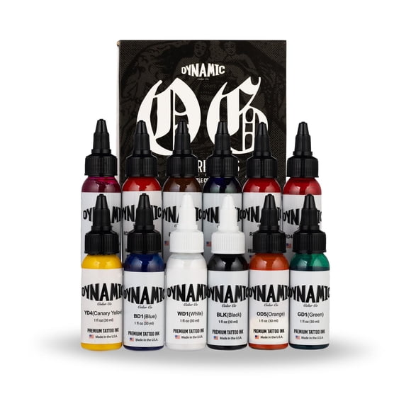 Dynamic Color Co - OG Color Ink Set, 12 Bottles (1 oz Each) Includes: (Burgundy Red, Chinese Red, Fire Red, Green, Blue, Orange, White, Canary Yellow, Brow