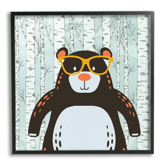 Stupell Industries Bear & Birch Trees Animals & Insects Painting Black Framed Art Print Wall Art, 12 x 12