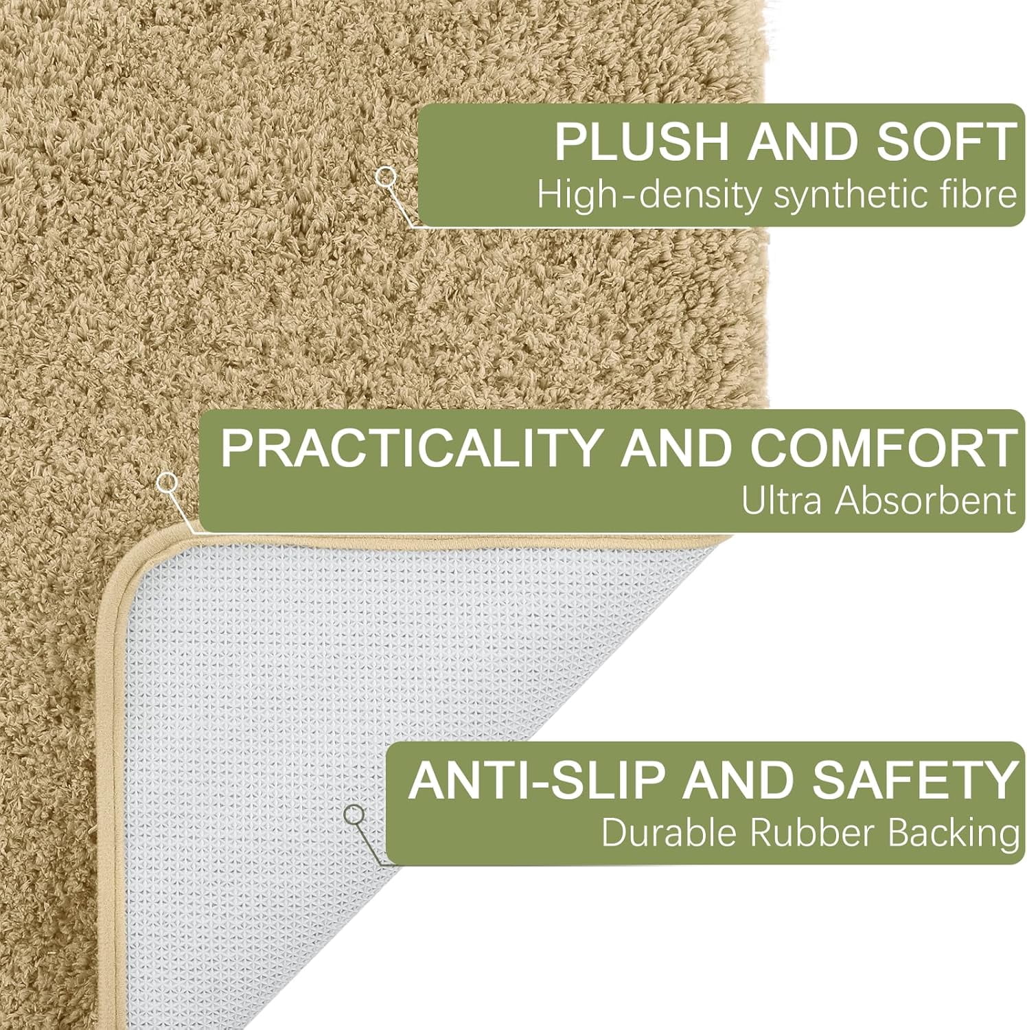 Luxury Long Bathroom Runner Rug, 24x60 Inch Thick Soft and Absorbent Non Slip Bath Mat, Rubber Backing Quick Dry Rugs Carpets, Machine Washable Plush Mats for Shower Floor, Beige
