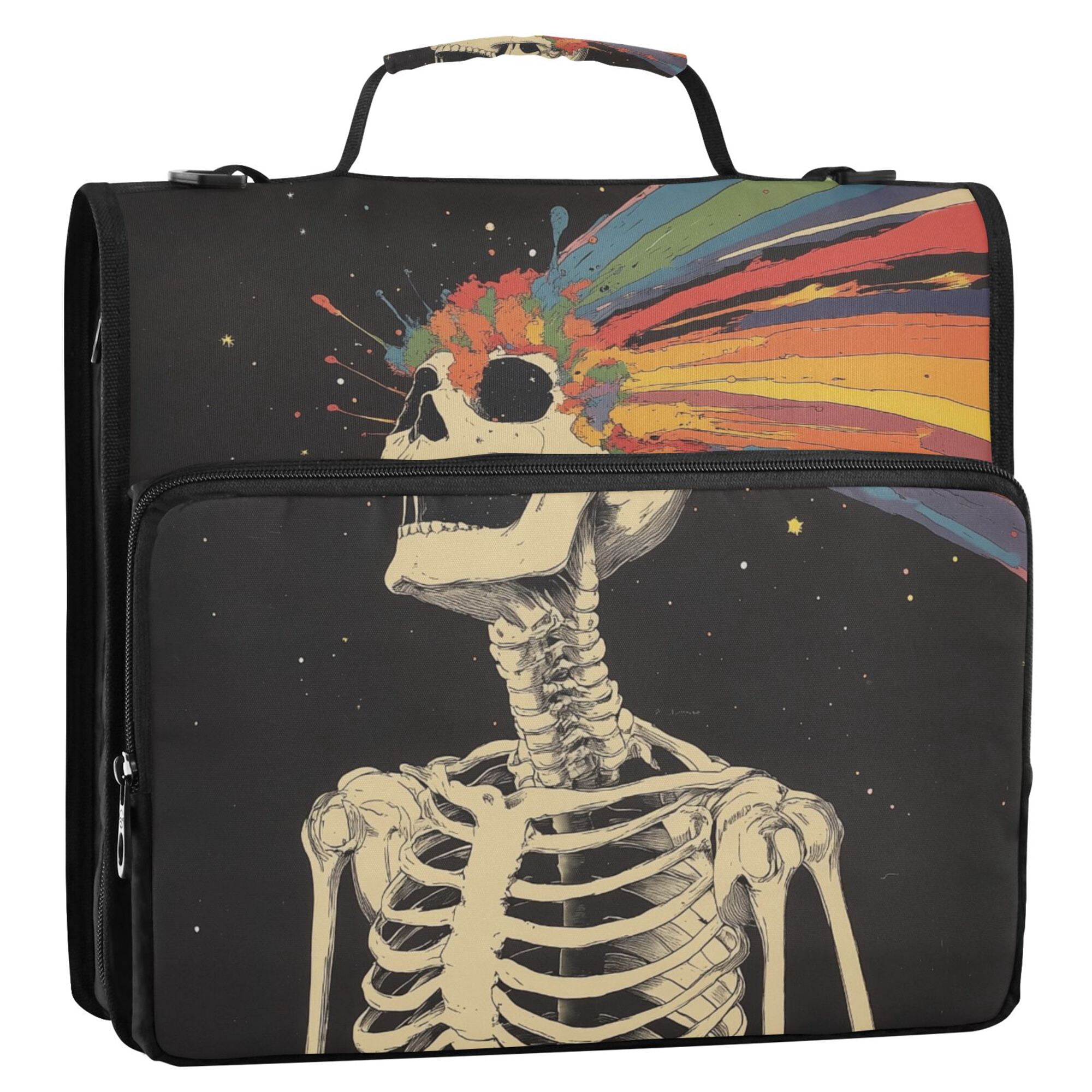 FORMRS Zipper Binder with Shoulder Strap 2-inch Ring 500 Sheet Capacity File Bag, Black Skeleton