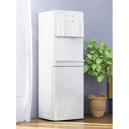 Hot & Cold Water Cooler Dispensers，Bottom Loading Water Cooler with Hot, Cold & Room 3 Temperature Water Settings, Child Safety Lock & Anti-Scalding Design, for 3 or 5 Gallon Bottles (White)