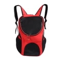 thumbnail image 1 of Mochila de viaje para perros y gatos, con malla ventilada y doble hombro (roja), 1 of 8