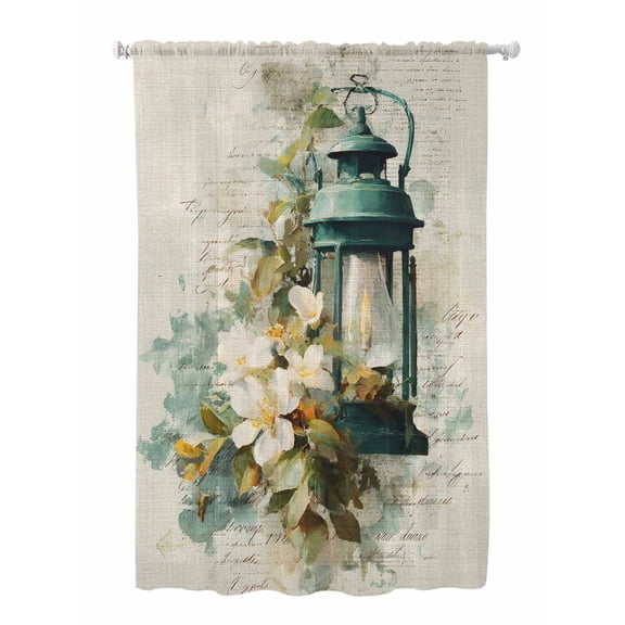 Sheer Curtains 63 Inch Length, Vintage Oil Light Semi Sheer Curtains Light Filtering Window Treatment, Spring Flowers Leaves Candles Retro Privacy Voile Drapes for Living Room Bedroom 52x63 Inch
