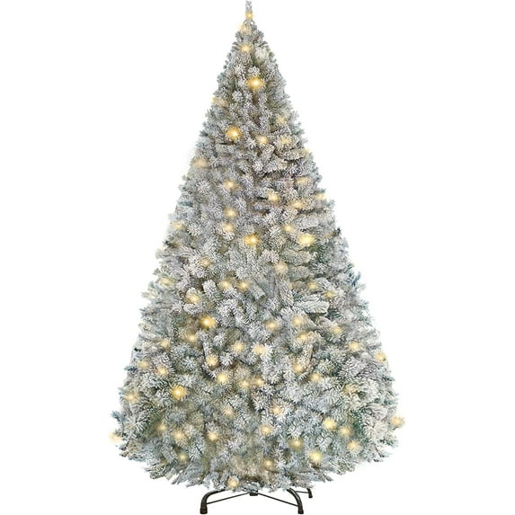 Christmas Trees with pre-assembled Lights Snow Flocked Home Decor Season Gifts House Warming Display Holiday Outdoor Artificial Trees Memories Last Forever Frozen White (9')