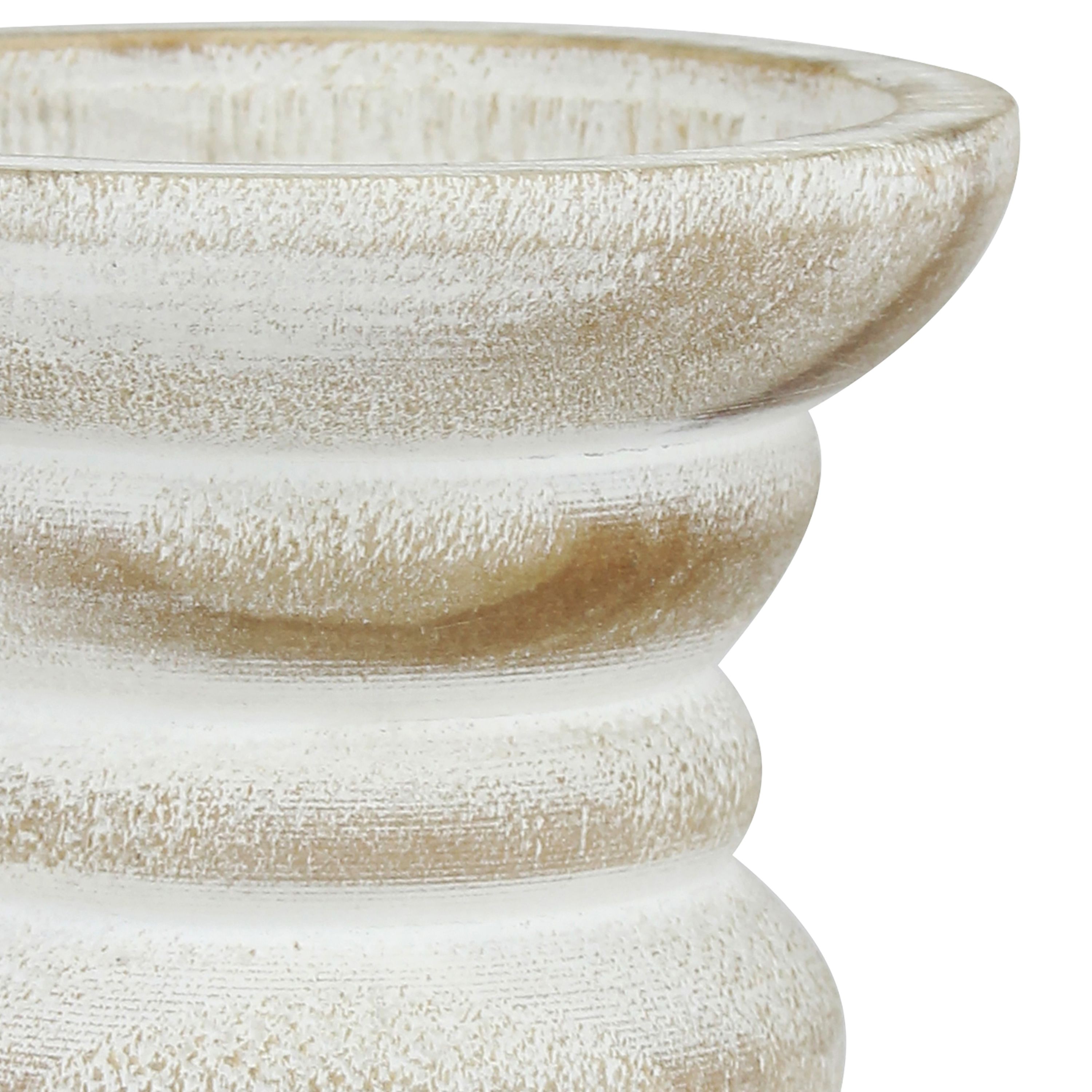 Stonebriar Tabletop 4" Coastal Wood Pillar Candle Holder, Off-White