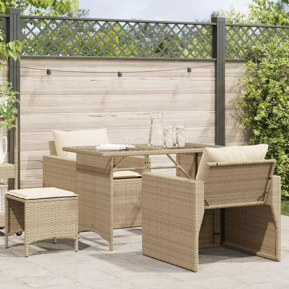 vidaXL 4 Piece Patio Sofa Set with Cushions Beige Poly Rattan