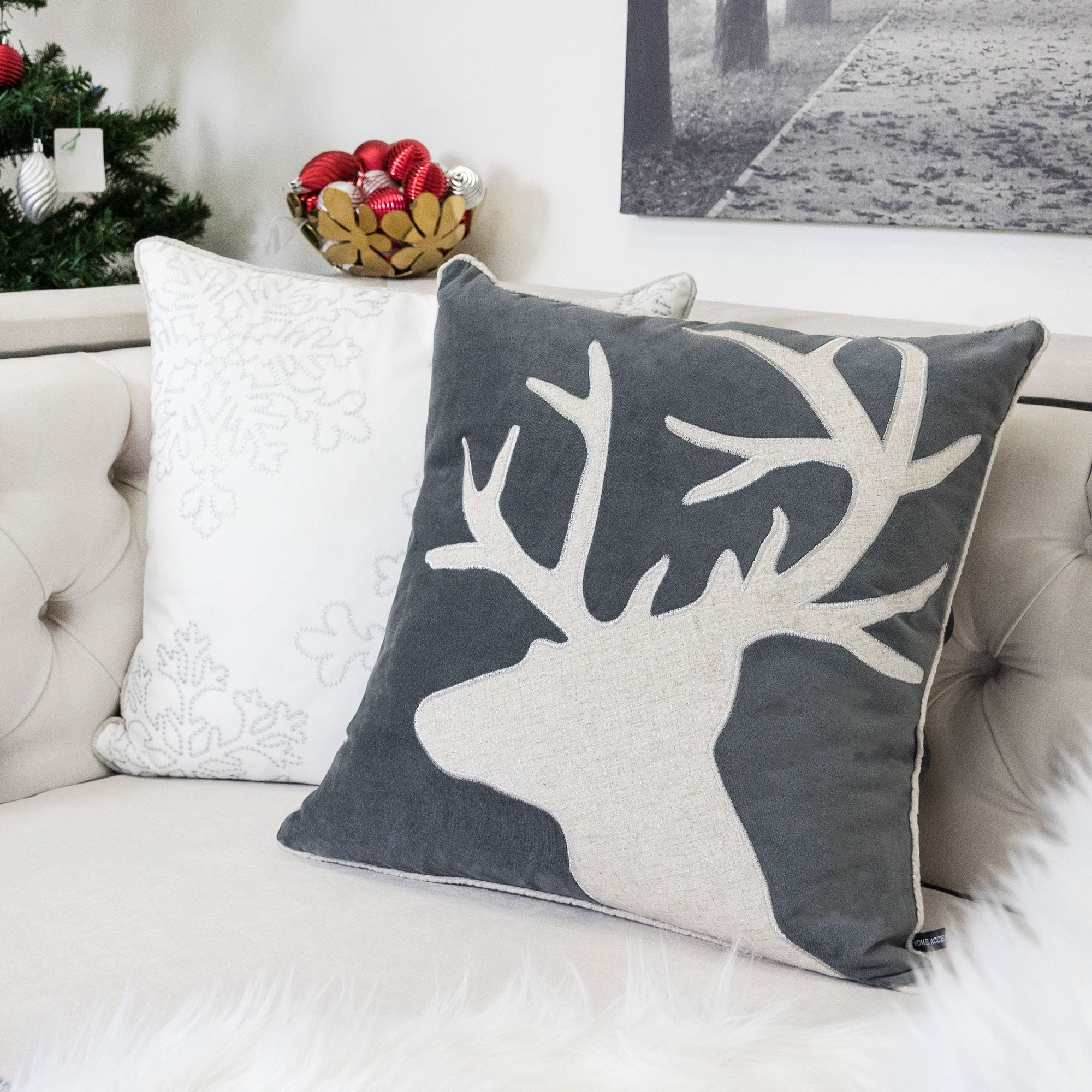 Reindeer Gray Animal Print Polyester 20 in. x 20 in. Throw Pillow