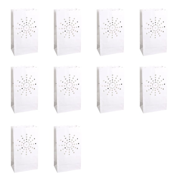 10pcs White Luminary Bags, Moisture-proof Star Candle Bags with Hollow out Patterns for Christmas Halloween Wedding Holiday Party Decor