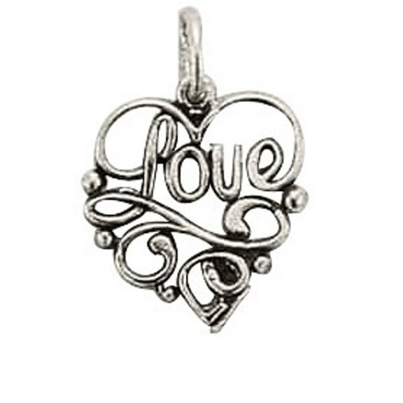 Sterling Silver 16" .8mm Box Chain LOVE Word Heart Design Pendant Necklace