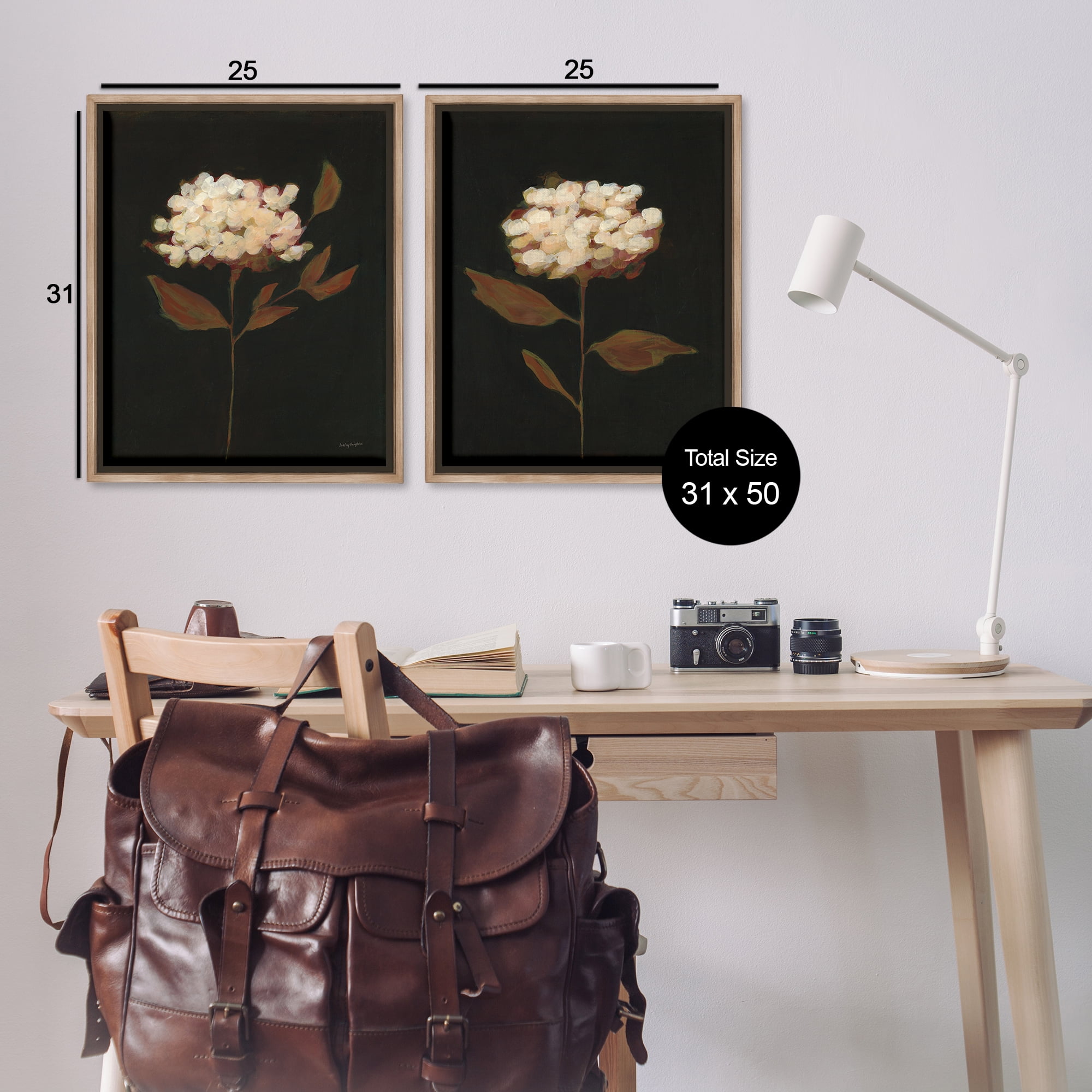 Stupell Industries Solitary Bloom Before Fall Plants & Flowers Painting Brown Floater Framed Canvas Art Print Wall Art, 31 x 25, Set of 2