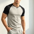 thumbnail image 6 of Men's Summer Color Block V-Neck Slim Fit Quick Dry Breathable Sports Short Sleeve Tee T-Shirt Top Yoga Gym Workout Training Running Casual Activewear Essential | JASKFLY,Gray S, 6 of 6