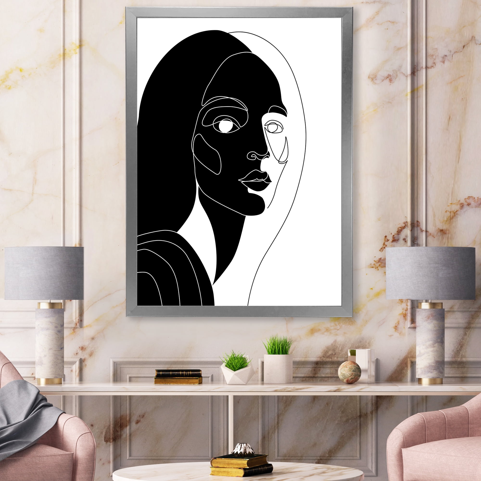 Designart 'Retro Black and White Minimal Portrait of Young Girl' Modern Framed Art Print