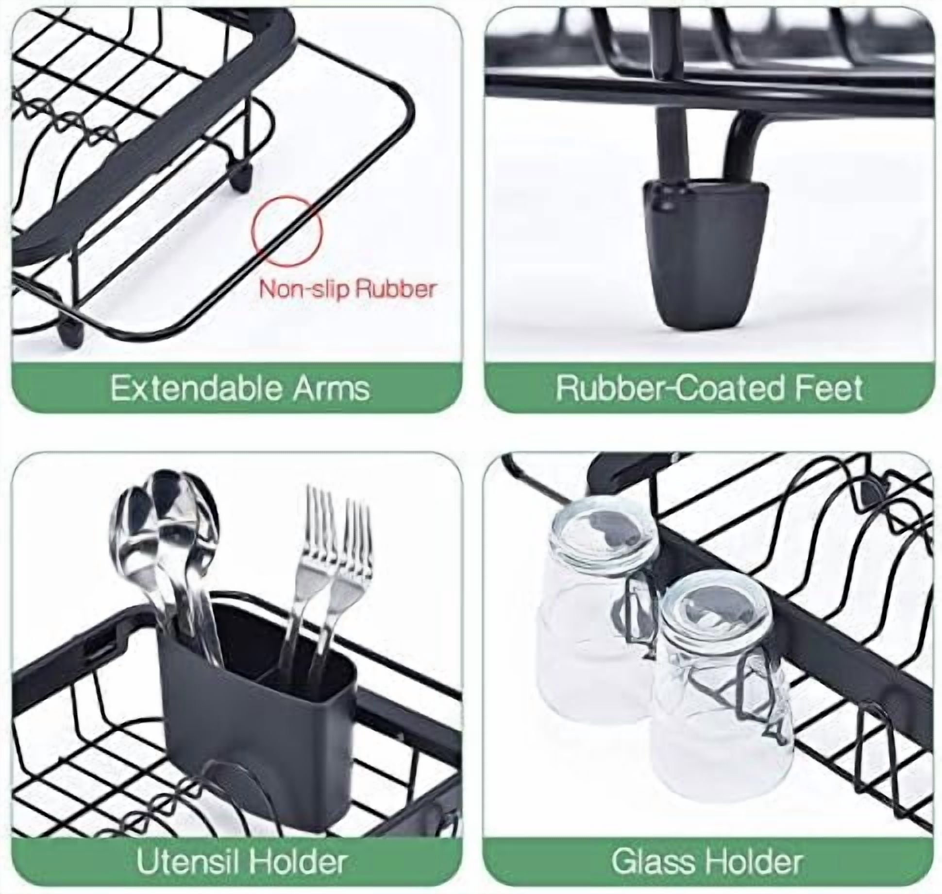 Expandable Dish Drying Rack Over The Sink Adjustable Dish Rack in Sink Or On Counter Dish Drainer with Utensil Holder Rustproof for Kitchen