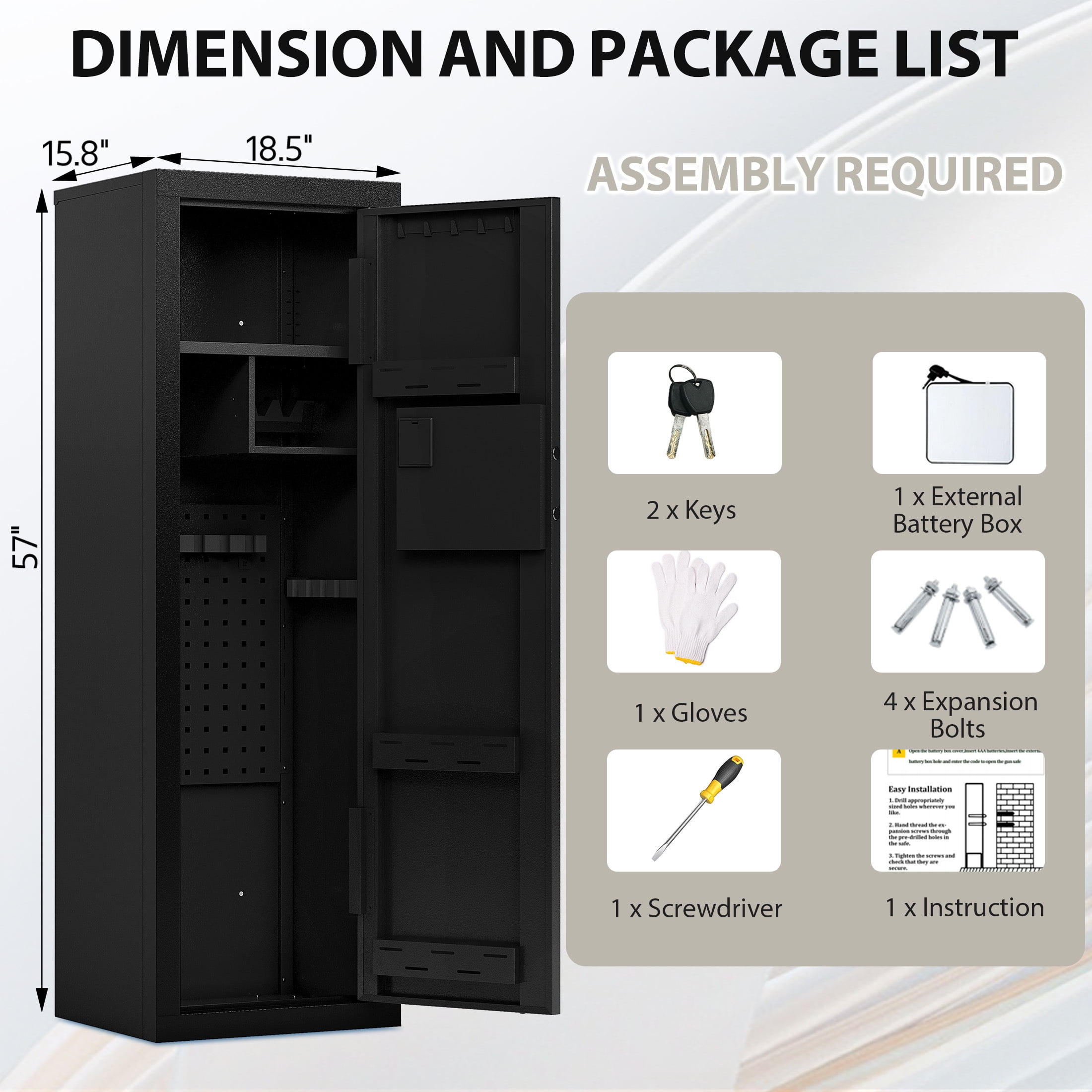 KAER 10-12 Gun Safe, Fingerprint Gun Safe for Rifle and Pistol, Quick Access Biometric Gun Cabinet with Removable Shelf and Rifle Rack Unassembled