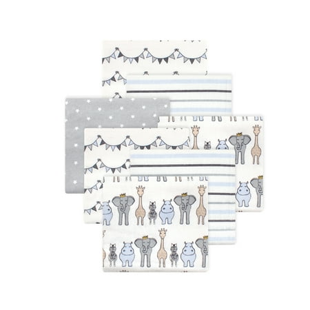 Little Treasure Hudson Baby Boys Cotton Poly Flannel Receiving Blankets 7-Pack, Blue Royal Safari, 30x30 inches