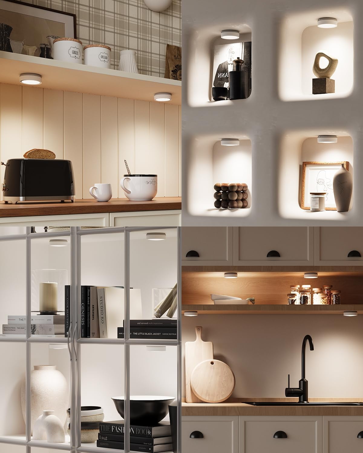 SONGAUN Rechargeable Puck Lights with Remote Control, 1600mAh Spot Lights Battery Push Light Stick On for Under Cupboard Wireless USB Charge LED Kitchen Cabinet Lighting Magnetic Touch Light