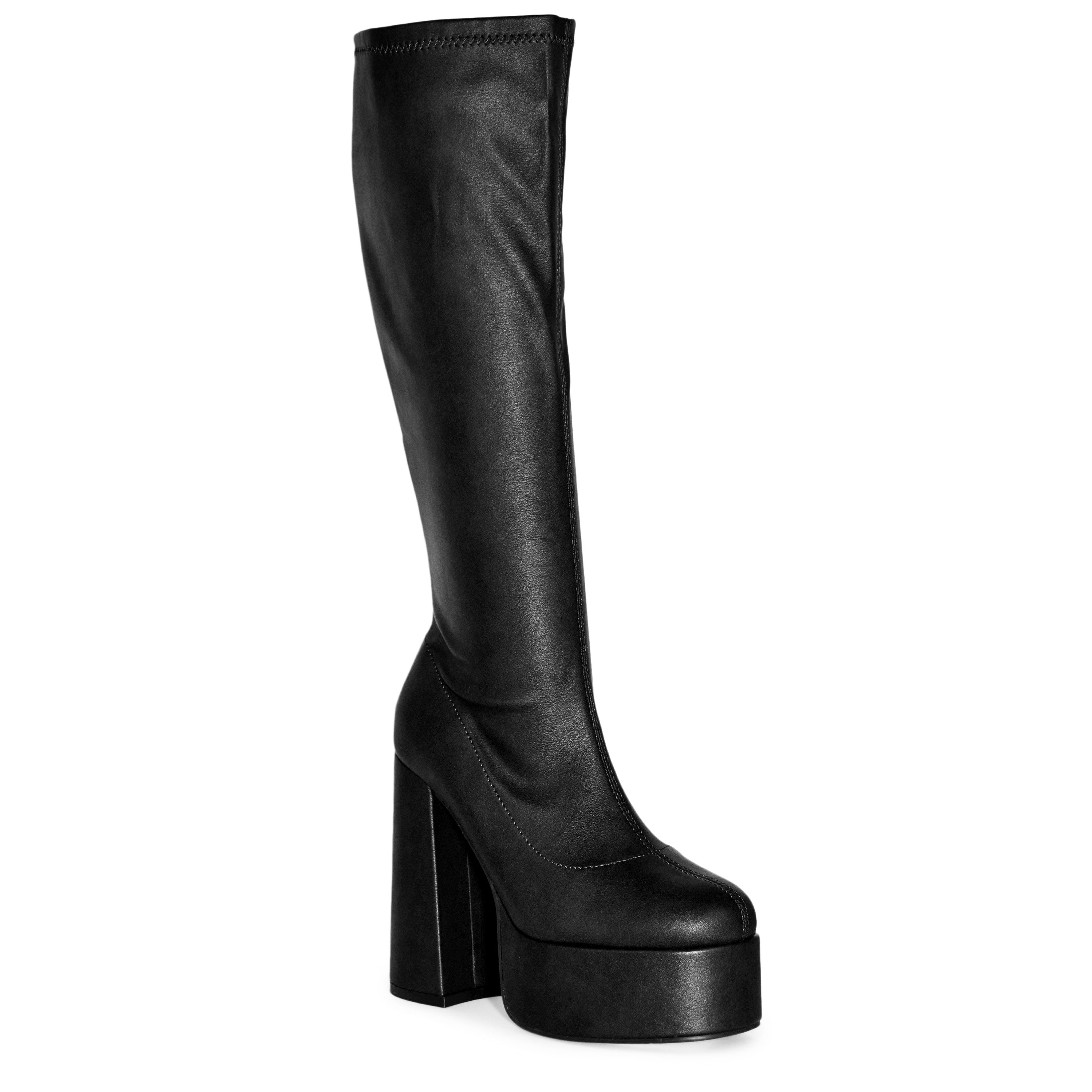 Wild Diva Retro High Platform Chunky Block Heel Knee Length Boots