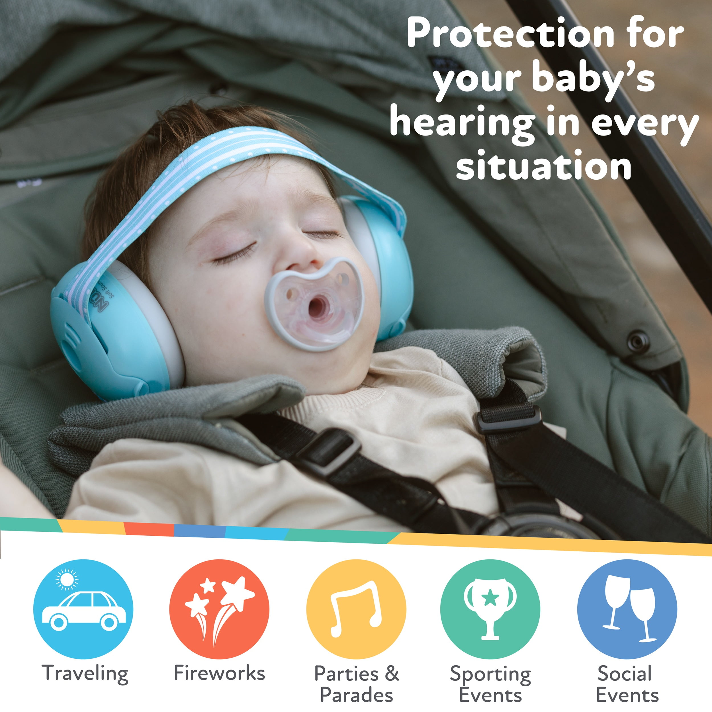 Nuby Soft Sounds Adjustable Earmuffs for Babies, Gray
