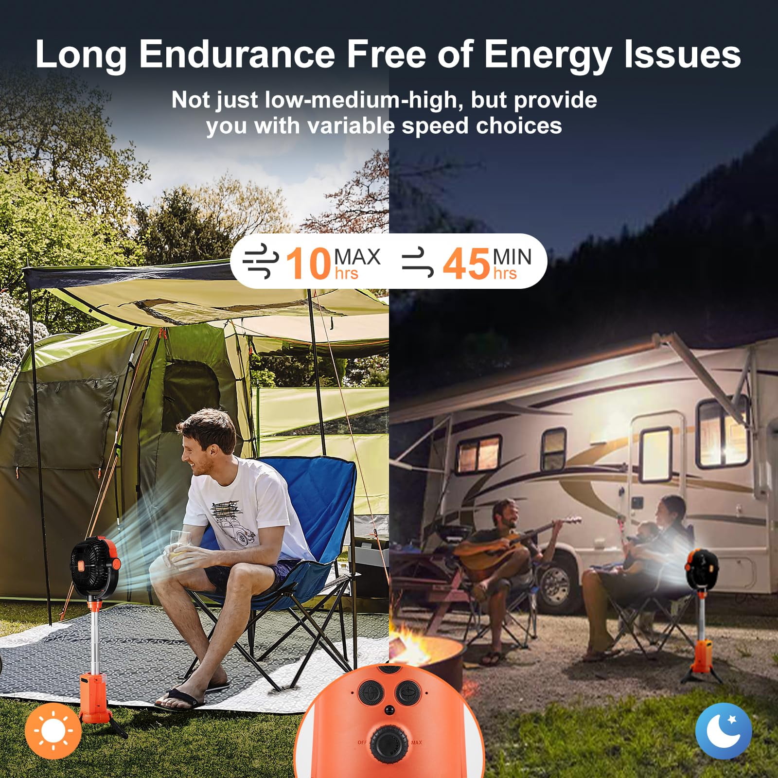 Ameitech Portable Fan - Wireless Battery Operated Fan, 20000MAH Battery, 360° Oscillating Rechargeable Fan, Remote Control & LED Lighting, Telescopic Camping Fan