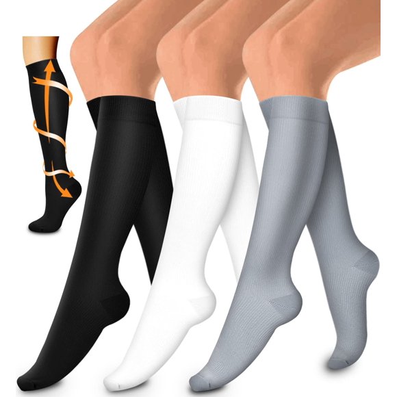 3 Pack Chaussettes de Compression Médicales-Chaussettes de Compression pour Femmes et Hommes Circulation - Idéal pour la Course, les Soins Infirmiers, les Sports Athlétiques