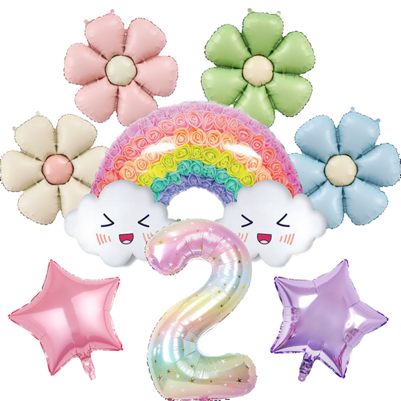 Rainbow Flower Digital Balloon Set with star-shaped balloons for various party decorations
