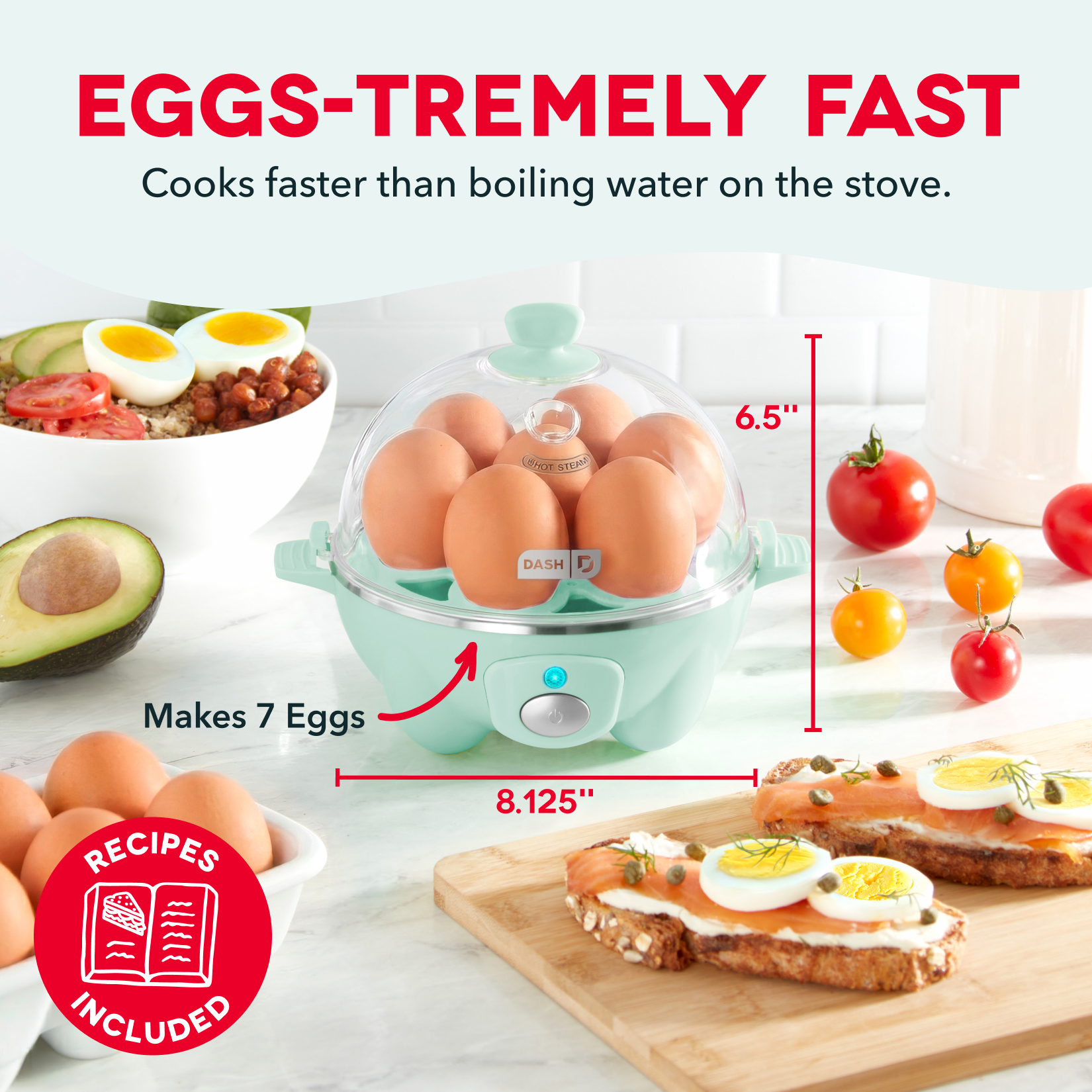 Dash Rapid 7 Egg Cooker, Hard Boiled & Poached, Aqua photo 2