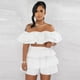 thumbnail image 4 of Conjunto de dos piezas con volantes para mujer, conjuntos cortos de verano con escote oblicuo y hombros descubiertos, top corto y pantalones cortos, trajes sexys para fiestas navideñas y clubes, 4 of 5
