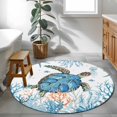 thumbnail image 4 of Sea Turtle Coastal Round Area Rug 3 FT, Small Kitchen Bathroom Mat, Nautical Summer Beach Coral Ocean Washable Indoor Outdoor Throw Runner Carpet Non-Shedding Doormat for Table Shower Sofa Entryway, 4 of 9