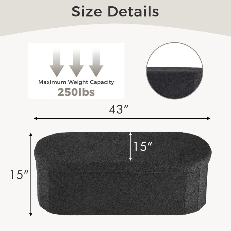 Gianna 43 Inch Ottoman with Storage, Folding Foot Rest for Living Room & Bedroom, Versatile Home Bench, Black