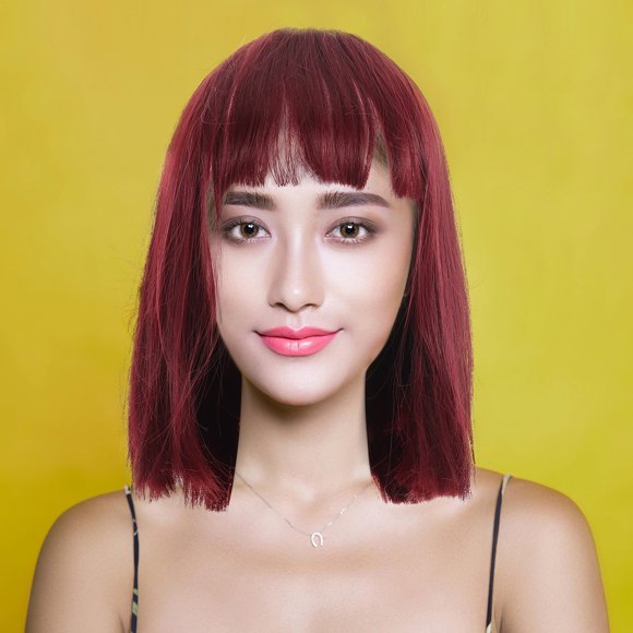 AURARMLET Natural Straight Short Wine Red Wig for Women Suitable for Parties and Cosplay