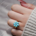 thumbnail image 4 of Turquoise Ring Band Floral Ring Anniversary Ring Silver Gold Ring Gift for Her, 4 of 5