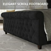 VanAcc Queen Size Platform Bed Frame, Velvet Upholstered Sleigh Bed Frame with Scroll Wingback Headboard & Footboard/Button Tufted/Easy Assembly/Black