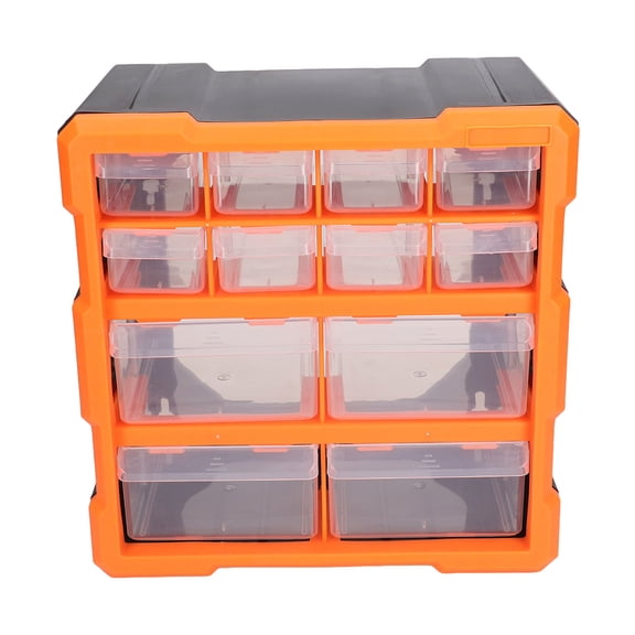 Nieyigj 12 Drawer Hardware Organizer, Translucent Plastic Storage Box Container for Office Stationary, Workshop Screws, Electronic Components, and Craft Supplies, 14.96 inches / 38 cm