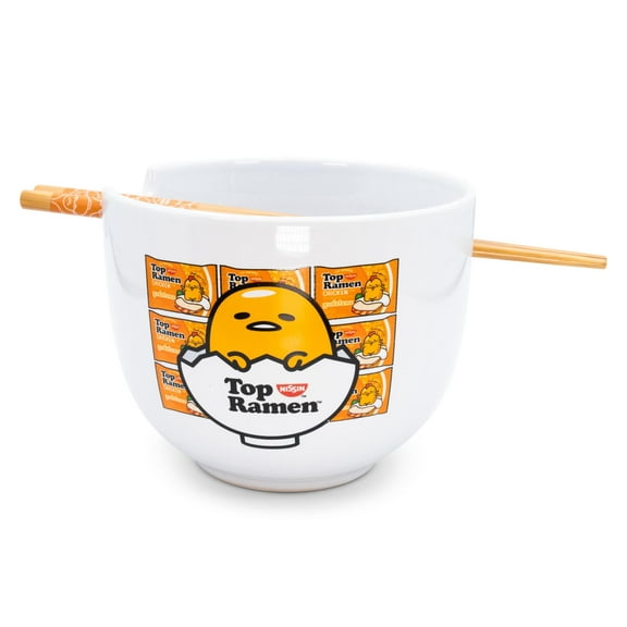 Sanrio Gudetama Top Ramen Japanese Dinner Set | 20-Ounce Ramen Bowl, Chopsticks