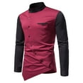 thumbnail image 2 of JUUYY Mens Hipster Patchwork Slim Fit Long Sleeve Band Collar Dress Shirts Fashion Irregular Hem Button Down Shirt Wine XXL, 2 of 9
