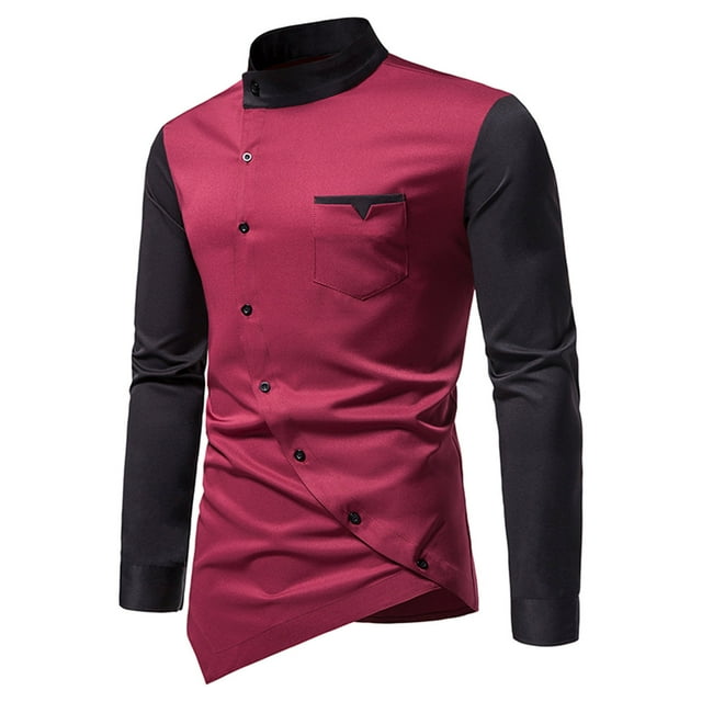 Blusa y camisa de manga larga con cuello alto para hombre, blusa informal de manga larga con botones y cuello alto, blusa de negocios para hombre.