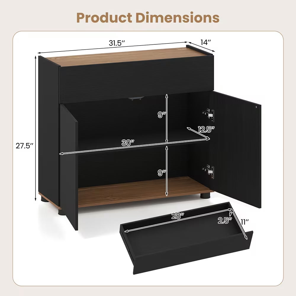 MAYEERTY Sideboard Buffet Cabinet with Push-to-Open Doors, Modern Wooden Kitchen Storage Cabinet with Wide Drawer, for Dining Room, Living Room