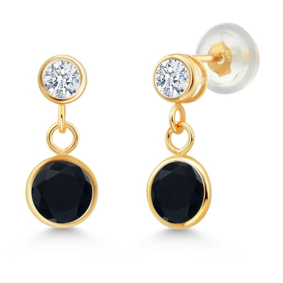 Gem Stone King 1.82 Ct Round Black Onyx 14K Yellow Gold Earrings