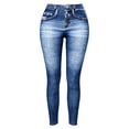 thumbnail image 4 of Women's High Waist Denim Look Jeggings, Stretchy Faux Jeans Leggings with Tummy Control, Skinny Fit Pull On Pants for Yoga Gym Workout Daily Wear Dark Blue L, 4 of 4