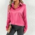 thumbnail image 2 of TFEOQRY Women's Satin V Neck Blouse Solid Long Sleeve Elegant Dressy Top Casual Office Work Shirt Pink, 2 of 7