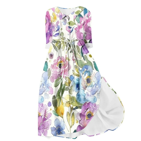 50% off Clear! Women's Maxi Shirt Dress with Pocket Sale Floral Trendy Long Sleeve Winter Elegant Casual Button Holiday Autumn Dresses Turndown Collar